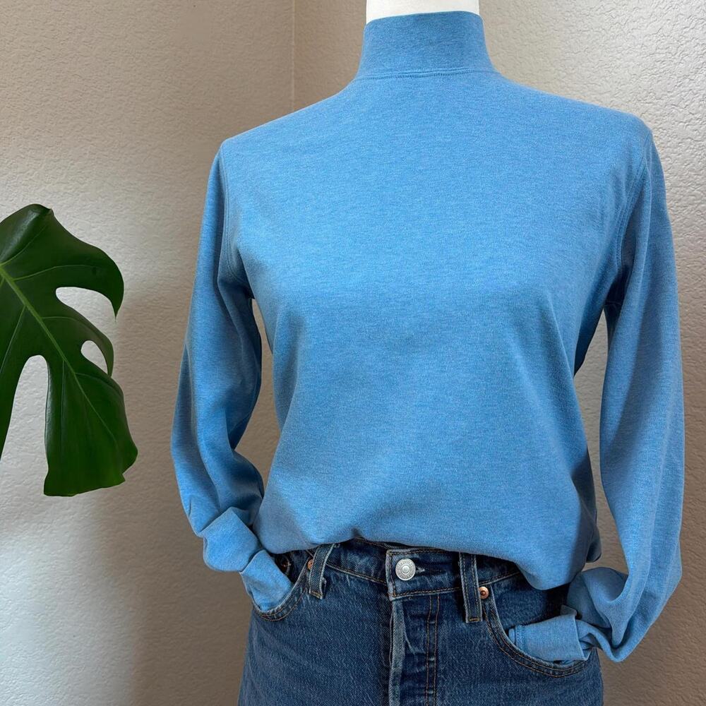 Mock Neck Long Sleeve Top Minimal Basic Blue